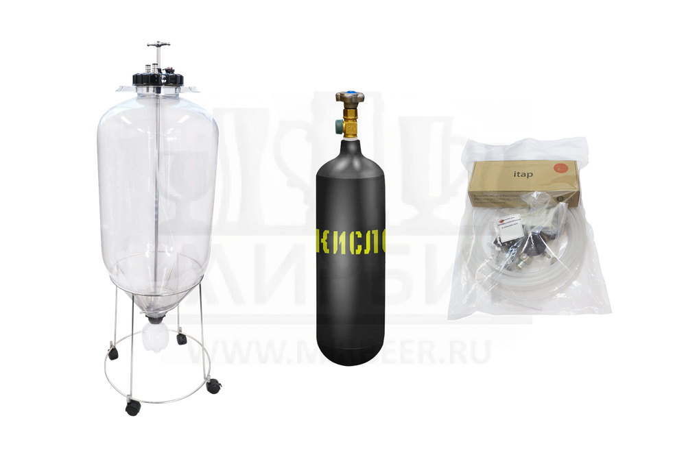 Комплект: ЦКТ Fermenter King, пластик, 60 л + Комплект для карбонизации в корнелиус кеге + баллон углекислотный 2 л