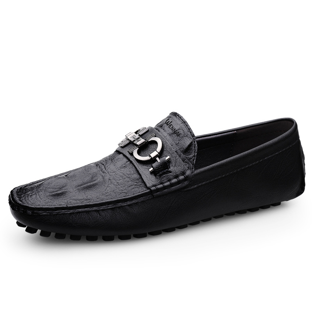 WENNAI Cow Split Leather Gommino Loafers Men"s Black