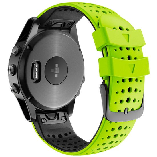 Ремешок дышащий Athlet 22 мм. для Garmin Fenix 7/6/5, EPIX 2, MARQ, Forerunner 935 / 945 / 955 / 965, instinct, instinct 2 двухцветный силиконовый быстросъемный (Лайм/черный)