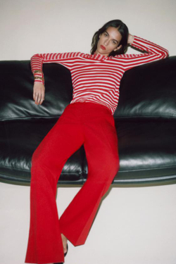 ZARA БРЮКИ ПРЯМОГО КРОЯ С ВЫСОКОЙ ПОСАДКОЙ, КРАСНЫЙ