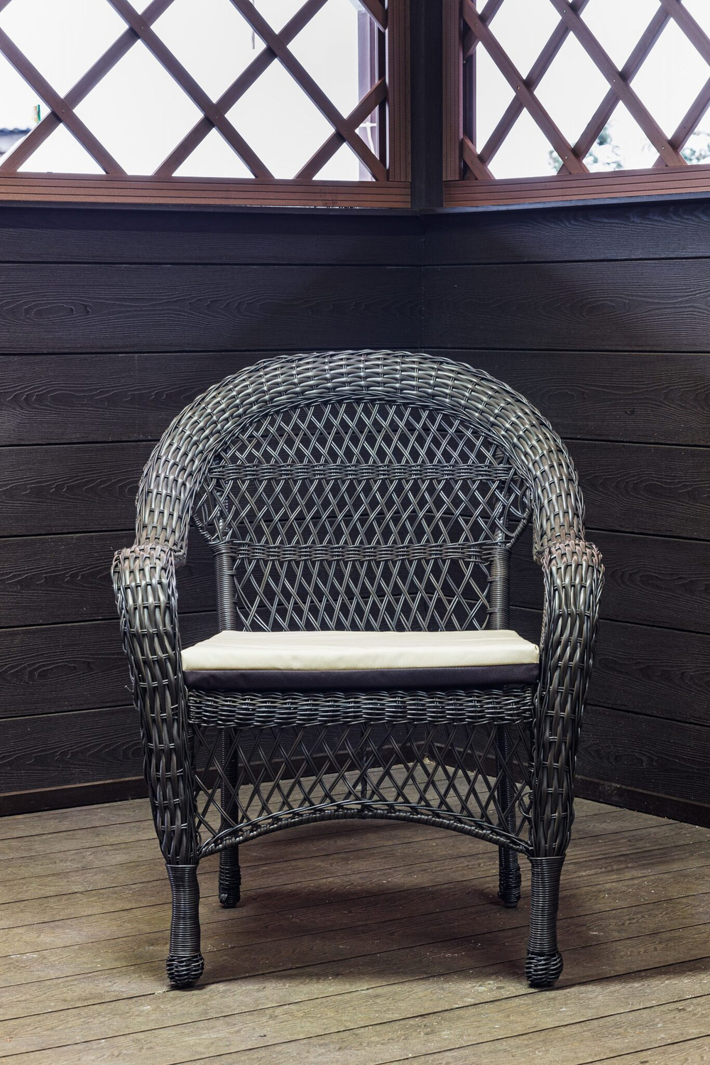 Кресло из искусственного ротанга МЭДИСОН НЬЮ «MEDISON NEW» арт.A6348 dark brown с подушками на сидение