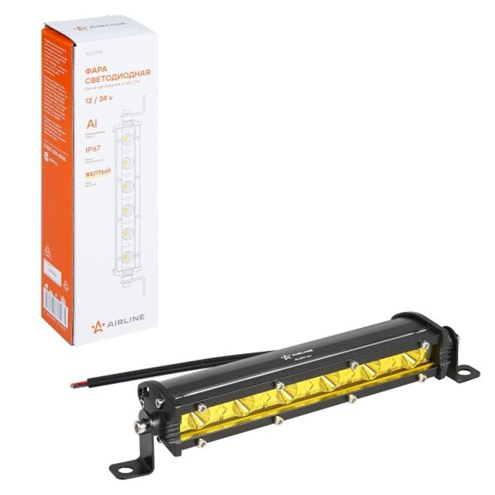 Фара светодиодная дополнительная 6 LED 9W (Балка) 12-24V 186*30*47 однорядная, желтый направленный свет (AIRLINE)