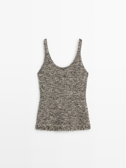 Massimo Dutti Трикотажный топ Total Look с бахромой, черный