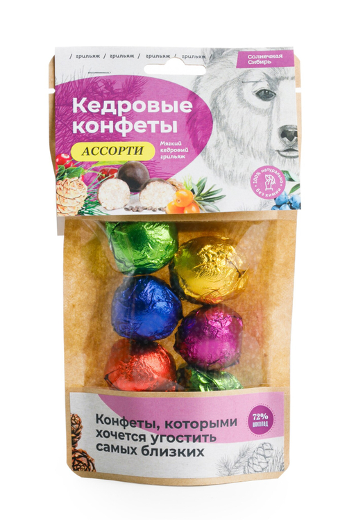 Грильяжные Кедровые конфеты АССОРТИ в шоколаде / 80 г / дой пак
