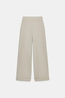 ZARA ШИРОКИЕ БРЮКИ ИЗ САРЖИЕВЫЙ, КАМЕННО-СЕРЫЙ