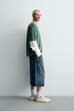 ZARA ТОЛСТОВКА С ИМИТАЦИЕЙ ДВОЙНЫХ РУКАВОВ, ЗЕЛЕНЫЙ