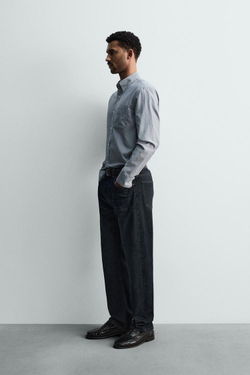 ZARА РУБАШКА В ПОЛОСКУ С КАРМАНОМ, ПОЛОСКИ