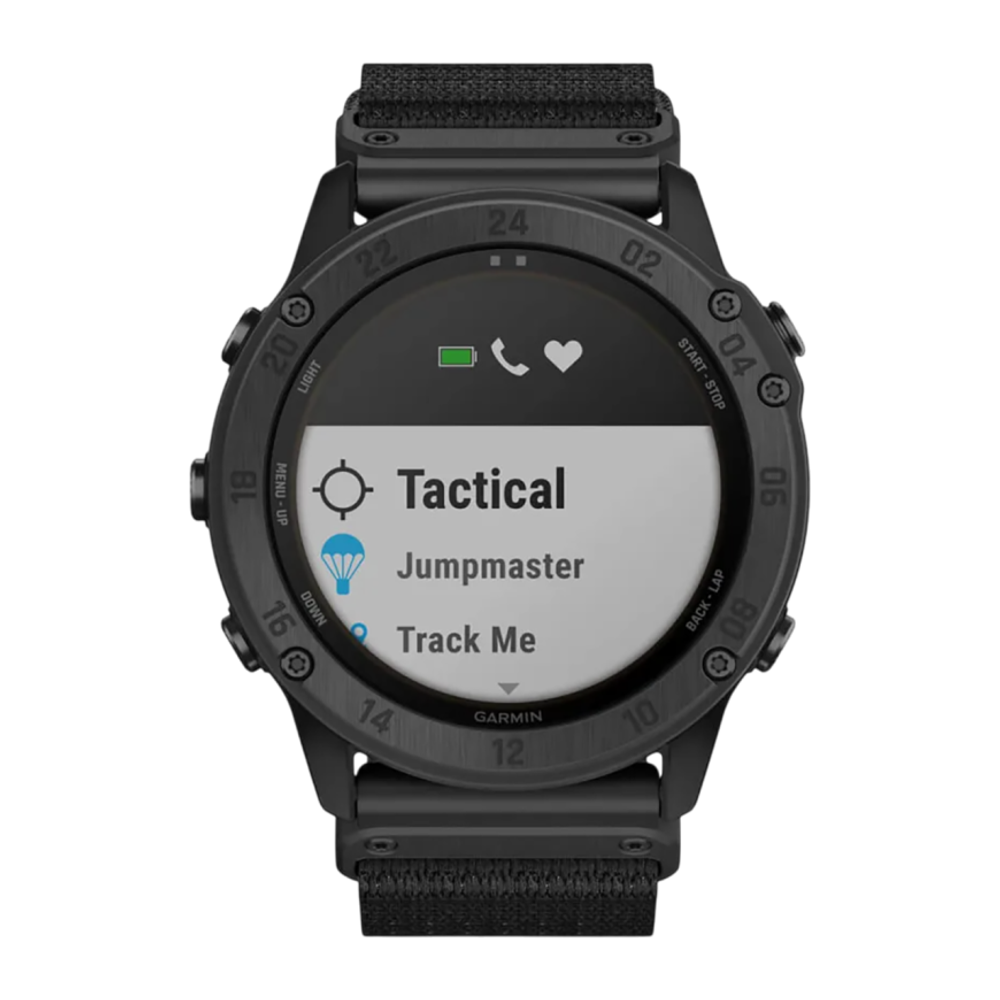 Спортивные часы Garmin tactix Delta Solar Edition, чёрный нейлоновый ремешок, чёрный силиконовый ремешок Безель из стали с DLC-покрытием, дисплей Solar со стеклом Power Sapphire. Нейлоновый ремешок и силиконовый ремешок с классическими застёжками — на зап