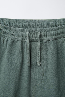 ZARA ШОРТЫ ИЗ 100% ЛЬНА, СИНЕ-ЗЕЛЕНЫЙ