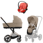 Коляска Cybex Priam IV Rosegold complete Aton S2 Hibiscus Red Base One 4 в 1 Cozy Beige