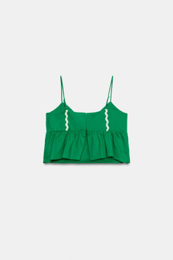 ZARA ТОП НА БРЕТЕЛЯХ ИЗ ЛЬНА, ЗЕЛЕНЫЙ