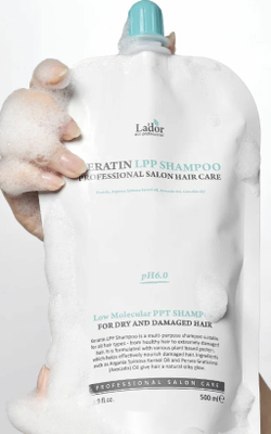 Шампунь для волос бесщелочной протеиновый c кератином Lador Keratin LPP Shampoo, 500 мл (мягкая упаковка)