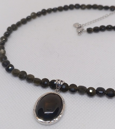 Колье из раухтопаза и обсидиана