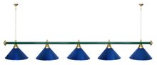 Лампа STARTBILLIARDS 5 пл. (плафоны красные,штанга зеленая,фурнитура золото)