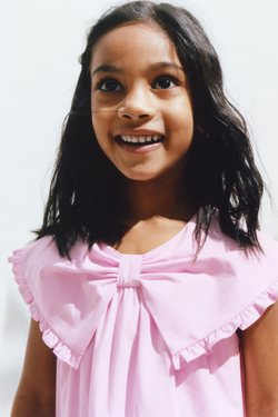 ZARA ПЛАТЬЕ ИЗ ПОПЛИНА С БАНТОМ, ЦВЕТ РОЗОВОГО ДЕРЕВА