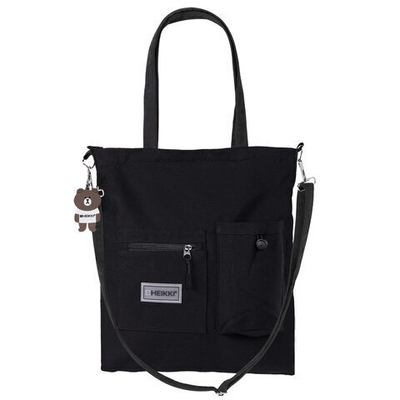 Сумка шоппер HEIKKI EQUIP (ХЕЙКИ), канвас, карман для бутылки, 38×35 см, черный.