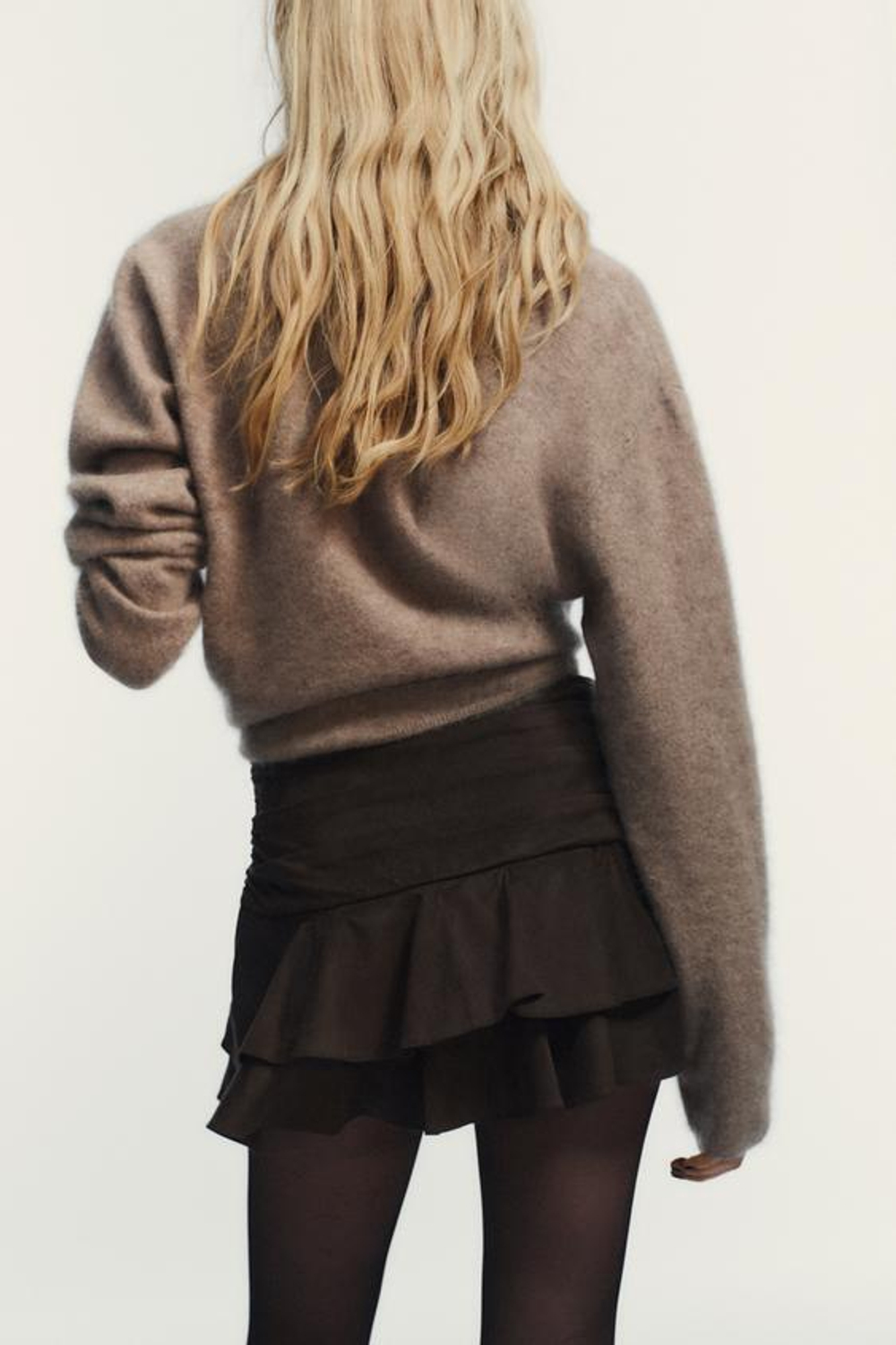 ZARA ЮБКА-ШОРТЫ С ВОЛАНАМИ, КОРИЧНЕВЫЙ