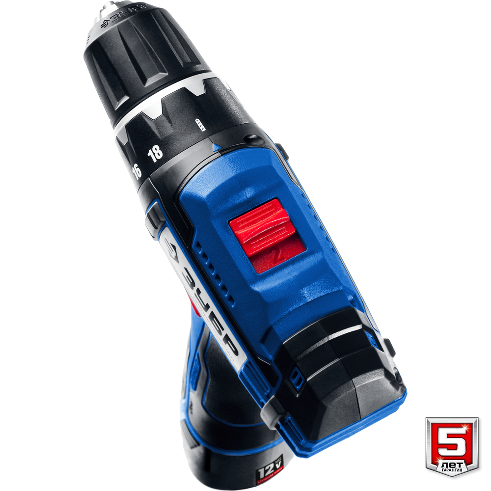 ЗУБР Т7, 12 В, 40 Н·м, 2 АКБ (2 А·ч), дрель-шуруповерт + LED фонарь, кейс, Профессионал (DL-121-22)