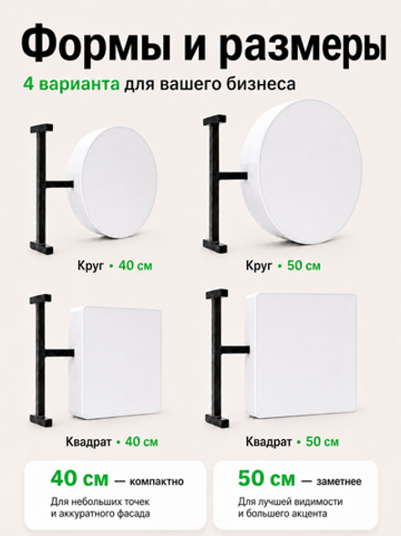 Вывеска с подсветкой панель-кронштейн круглая белая