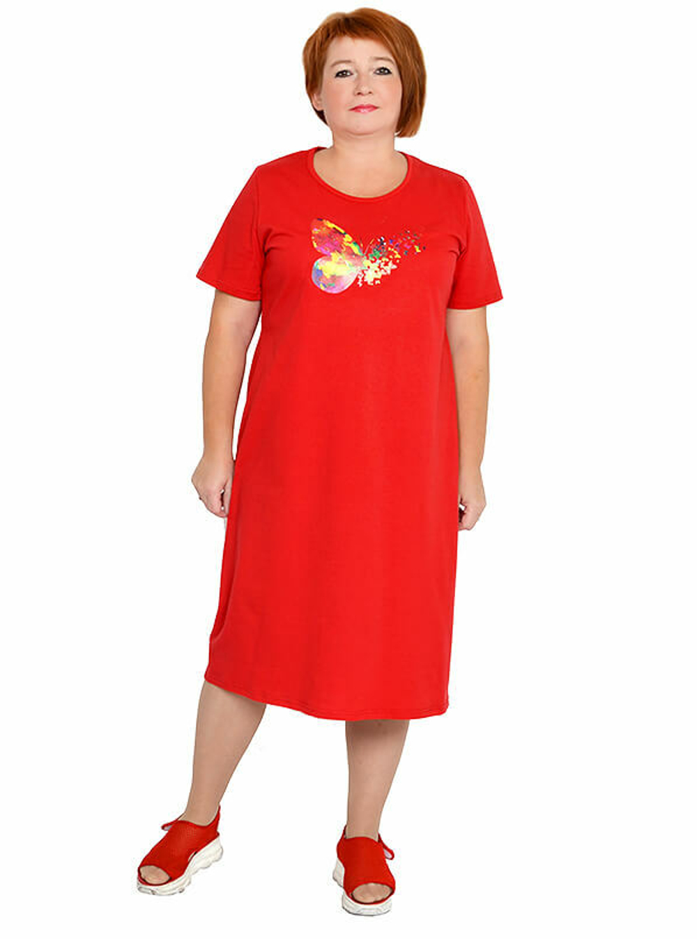 Платье-футболка из хлопка, красное