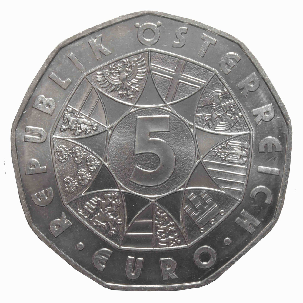 5 евро. 250 лет Шёнбруннскому зоопарку. Австрия. 2002 год. Серебро. UNC