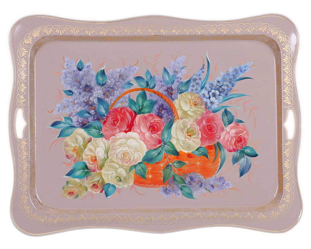 Жостовский поднос декоративный, размер 58х44 см (A29), металлический