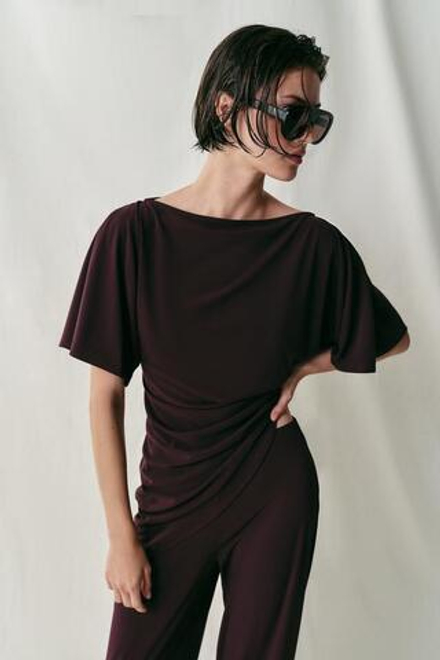 ZARA ДРАПИРОВАННЫЙ ТОП ИЗ КРЕПА, ВИННЫЙ