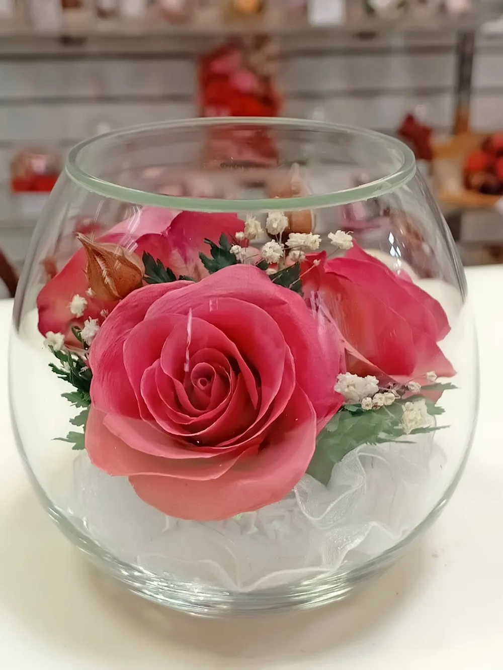 натуральные цветы в стекле, вакуум