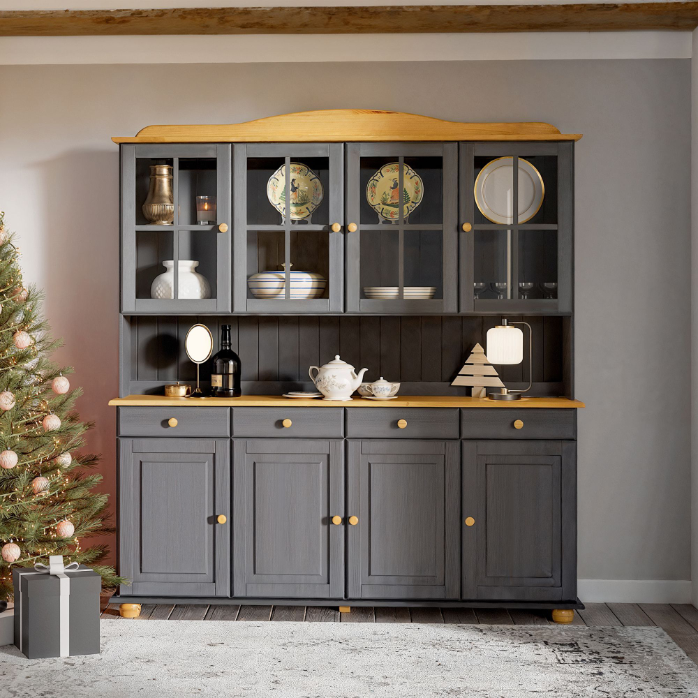 Dipriz Тумба Лена из сосны, 4 ящ. 4 дв. (низ), серый/антик