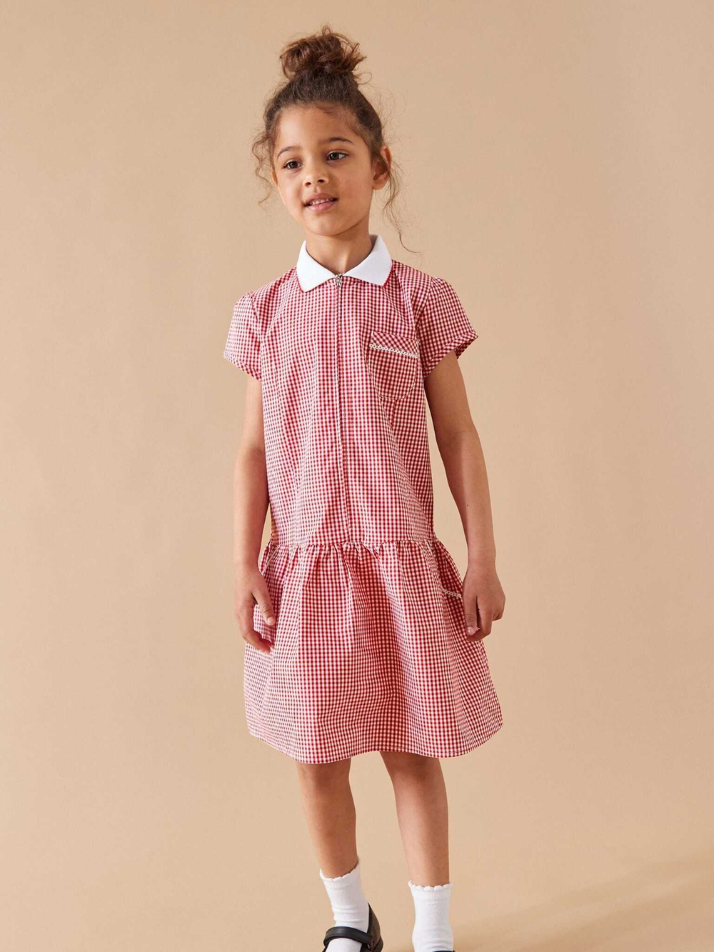 Платье школьное на молнии для девочки Next T40-873, Красный, Белый
