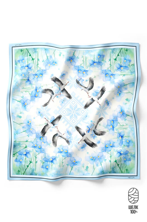 8455 Платок женский (голубой принт)