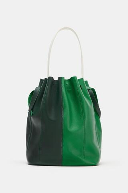 ZARA КОМБИНИРОВАННАЯ КОЖАНАЯ СУМКА, ЗЕЛЕНЫЙ