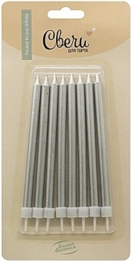 Свечи Стильная серия Серебро Металлик 0,7*12 + 2 см. 8 шт.