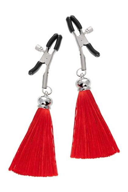 Зажимы на соски «Прищепки» с красными кисточками из шелка