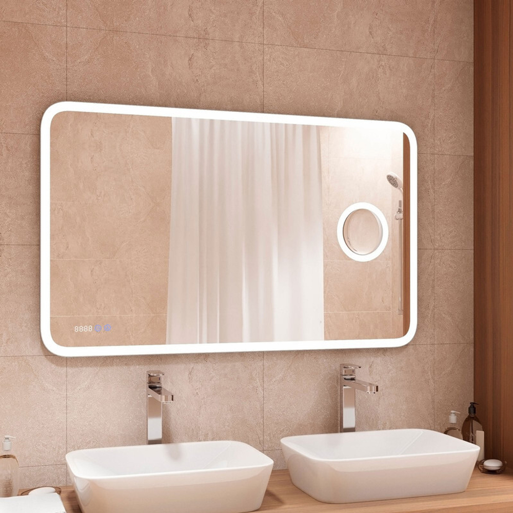 Зеркало "Bliss Led" 1200х800 с увеличительным зеркалом, часами