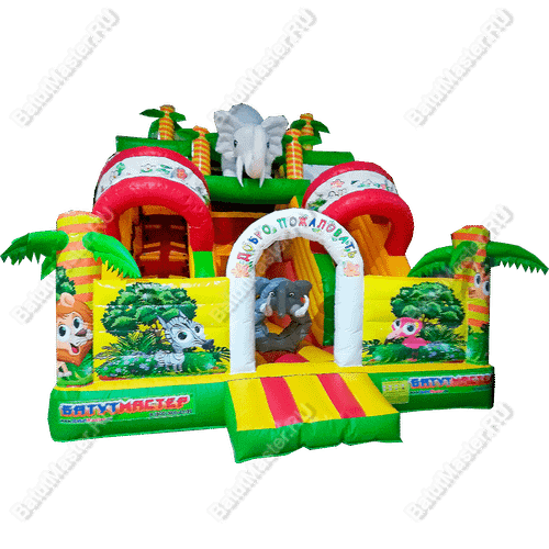 Надувной батут-горка "Слоник в джунглях",с переходом  6*5*5,5 м