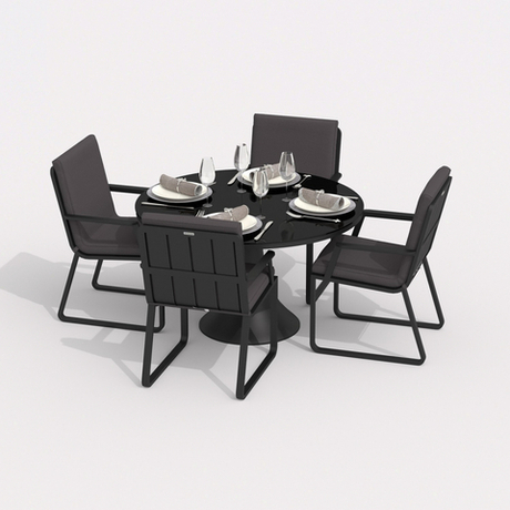 Обеденная группа Ideal Patio ДИВА АЛЬБА  каркас карбон, стол стекло диа 110, ткань антрацит