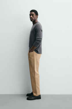 ZARA ДЖИНСЫ КЛАССИЧЕСКОГО КРОЯ С ЭФФЕКТОМ ПОТЕРТОСТИ, ТЕМНО-БЕЖЕВЫЙ