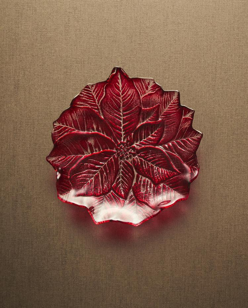 ZARA HOME НОВОГОДНЯЯ ДЕСЕРТНАЯ ТАРЕЛКА ИЗ СТЕКЛА В ФОРМЕ ЦВЕТКА, КРАСНЫЙ