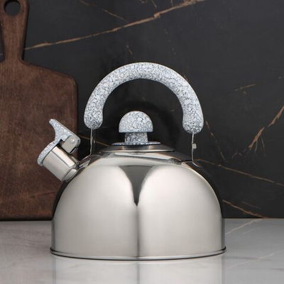 Чайник со свистком из нержавеющей стали Доляна «Мрамор», 3 л, фиксированная ручка, цвет хромированный (Цвет: не задано)