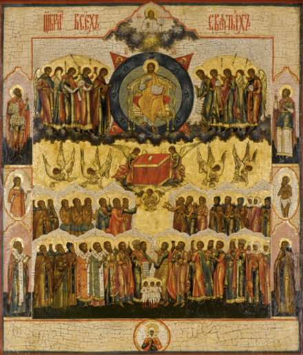 Собор всех святых деревянная икона на левкасе
