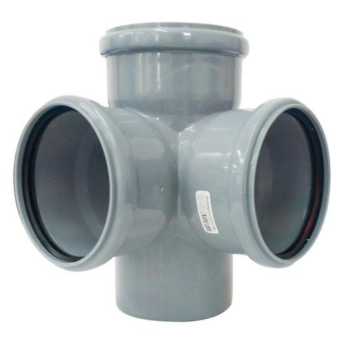 Крестовина ПП (полипропилен) для канализации двухплоскостная Дн 110-110 90гр.отводы 110 универсальные, с уплотнительными кольцами, Ростурпласт