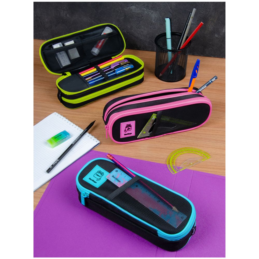 Пенал мягкий 2 отделения, 220*80*50 Berlingo "Clever cat", полиэстер, внутр. органайзер