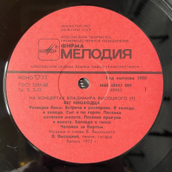 Винтажная виниловая пластинка LP Владимир Высоцкий Бег Иноходца Пластинка 9 (СССР 1989)