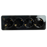 Розетка 4-местная с/з открытой установки, STEKKER, 250В, 16А, IP20, серия София, черный, MST16-14-02 49320