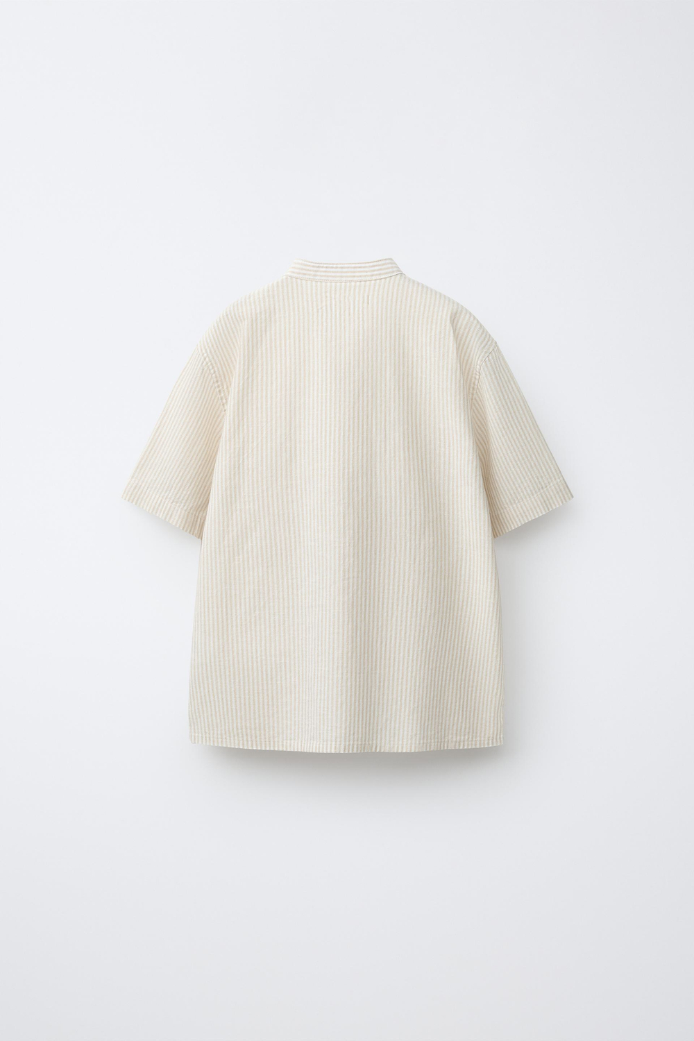 ZARA РУБАШКА ИЗ ХЛОПКА И ЛЬНА В ПОЛОСКУ, ПЕСОЧНЫЙ