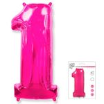 Шар (40"/102 см) Цифра, 1, Фуксия в упаковке / One