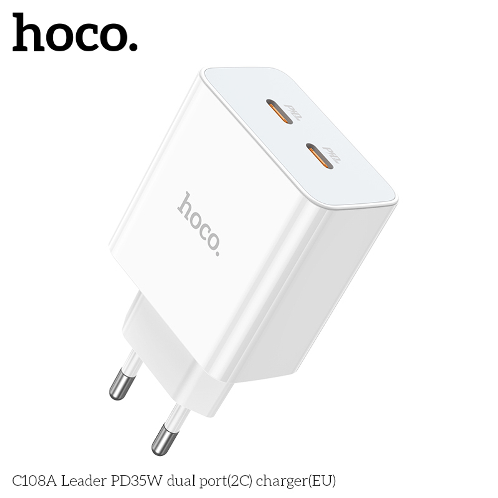 Сетевое зарядное устройство hoco C108A, 2Type-C, 35W