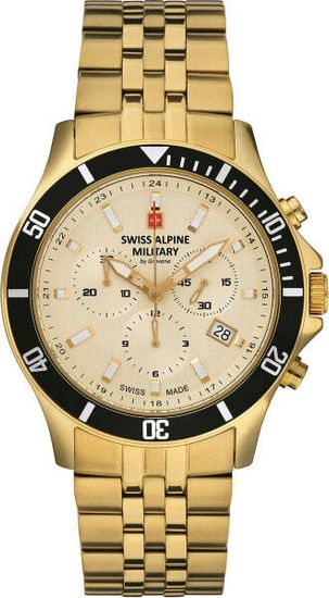 С браслетом Мужские наручные часы с золотым браслетом Swiss Alpine Military 7022.9111 chronograph 42mm 10ATM