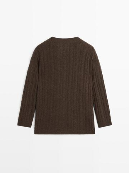 Massimo Dutti Кардиган из смесовой шерсти, шоколадно-коричневый